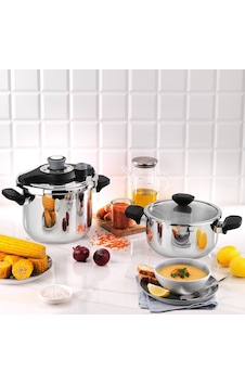 Pratikmatik 4 Parça Düdüklü Tencere Seti 4+6,5 L-siyah/gri Gümüş