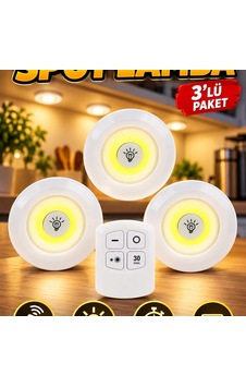Kablosuz Kumandalı Led Spot Lamba Seti 3 Lü Paket Pilli Dolap İçi Mutfak Banyo Aydınlatma Diğer Kablosuz Kumandalı Led Spot Lamba Seti 3 Lü Paket Pilli Dolap İçi Mutfak Banyo Aydınlatma Diğer
