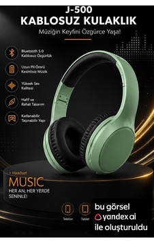 J500 Yeşil Renk Bluetooth Kafa Üstü Kulaklık