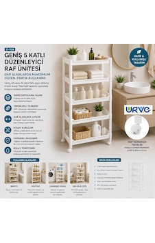 5 Katlı Tekerlekli Sepet Organizer Raf Ünitesi 355x220x850 Mm 3 Adet Gümüş Toka 5 Katlı Tekerlekli Sepet Organizer Raf Ünitesi 355x220x850 Mm 3 Adet Gümüş Toka
