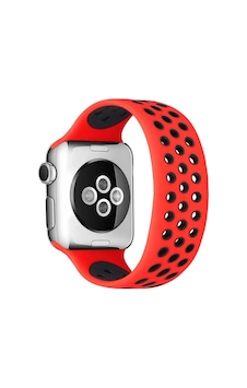 Apple Watch Uyumlu38mm Ayarlı Delikli Silikon Kordon Saat Değildir - Kırmızı-siyah Apple Watch Uyumlu38mm Ayarlı Delikli Silikon Kordon Saat Değildir - Kırmızı-siyah