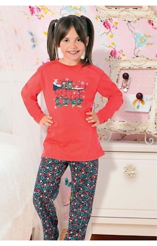 Hmd Yuppi Kız Çocuk Bisiklet Yaka Pijama Takım (5264)-1-2 Yaş-86-Kırmızı