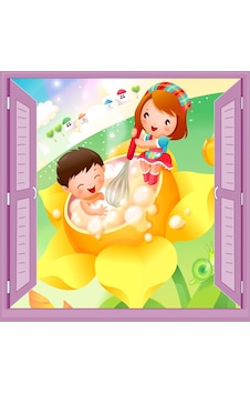 Çocuk Odası Bebek Odası Pencere Poster Duvar Kağıdı Banyo Zamanı Çocuk Odası Bebek Odası Pencere Poster Duvar Kağıdı Banyo Zamanı