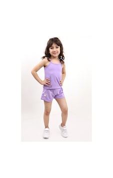 Toontoy Kids Toontoy Kız Bebek 2'li Takım Baskılı Kare Yaka T-shirt & Beli Lastikli Şort - Garni Detaylı Lila Toontoy Kids Toontoy Kız Bebek 2'li Takım Baskılı Kare Yaka T-shirt & Beli Lastikli Şort - Garni Detaylı Lila