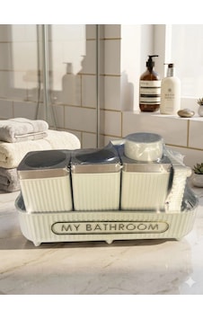 Bambu Aksesuar Detaylı Sabunluk Banyo Seti Siyah Çok renkli