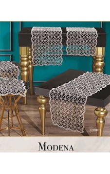 Modena Model Krem 5 Parça Tül İşlemeli Runner Seti Modern Salon Takımı Modena Model Krem 5 Parça Tül İşlemeli Runner Seti Modern Salon Takımı