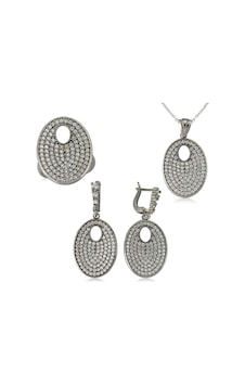Gümüş Beyaz Taşlı Oval Bayan Set 43356942 Gümüş Beyaz Taşlı Oval Bayan Set 43356942