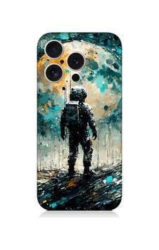 Apple Uyumlu iPhone 15 Pro Max Ayda Astronot Desenli Silikon Kılıf Silikon