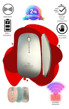 Tablet Telefon Laptop Windows Uyumlu Kablosuz Şarjlı Mouse Gri Diğer