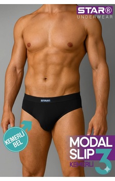 Moda Dua Star 109 Erkek 3'lü Modal Slip Siyah Moda Dua Star 109 Erkek 3'lü Modal Slip Siyah