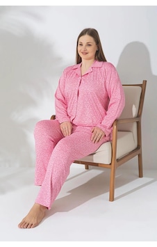Pijamerry Büyük Beden Uzun Kol Milan Kumaş Pijama Takımı Pembe Pijamerry Büyük Beden Uzun Kol Milan Kumaş Pijama Takımı Pembe