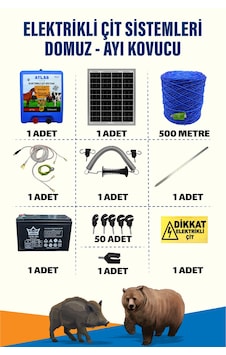 500mt 1-5 Dönüm 12v Akü Ve 25w Güneş Panelli Elektrikli Çit Sistemi + Kapı Yaylı Set
