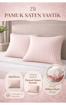 Yüksek Kalite 2 Li Saten Yastık Seti 82 Tel Pamuk Saten & Saf Silikon Dolgu Pembe Yüksek Kalite 2 Li Saten Yastık Seti 82 Tel Pamuk Saten & Saf Silikon Dolgu Pembe