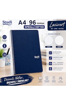 Studi A4 96 Yaprak Spiralli Defter Lacivert Kareli Çizgili Seçenekli Okul Ders Defteri Çok Renkli Studi A4 96 Yaprak Spiralli Defter Lacivert Kareli Çizgili Seçenekli Okul Ders Defteri Çok Renkli