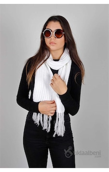 Butik Klasik Kadın Atkı Frm-5066 Beyaz Butik Klasik Kadın Atkı Frm-5066 Beyaz