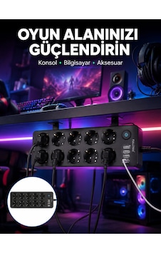Hubrendy Tekno Usb Ve Type-c Çıkışlı 10'lu Akım Korumalı Çoklu Priz Güç Dağıtıcı 0 Hubrendy Tekno Usb Ve Type-c Çıkışlı 10'lu Akım Korumalı Çoklu Priz Güç Dağıtıcı 0