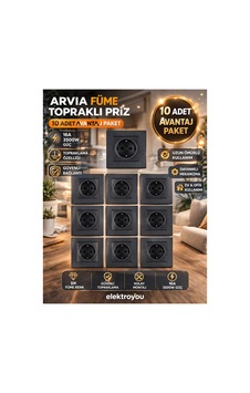 Arvia Füme Topraklı Priz 10 Adet Çerçeve Dahil Arvia Füme Topraklı Priz 10 Adet Çerçeve Dahil