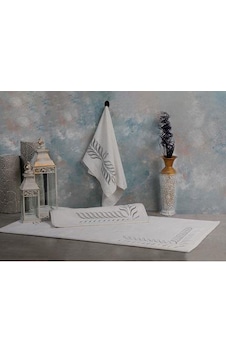 Leydi Home Balıksırtı Gümüş Nakış Banyo Paspası 3 Parça Gümüş
