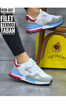 Tutınom Termo Taban Ortopedik Çocuk Spor Ayakkabı Kız Ve Erkekler İçin Okul Ayakkabısı Beyaz Kırmızı Gri