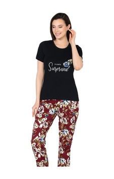 Kısa Kol Yazlık Pijama Takımı Pamuklu Alperi 78-50 Siyah