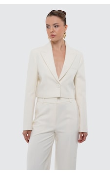 Thalure Kadın Ekru Düğmeli Slim Fit Crop Blazer Thalure Kadın Ekru Düğmeli Slim Fit Crop Blazer