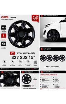 Alfa Romeo Uyumlu 15 Inc Kırılmaz Parlak Siyah Jant Kapağı 1 Takım 4 Adet No:327