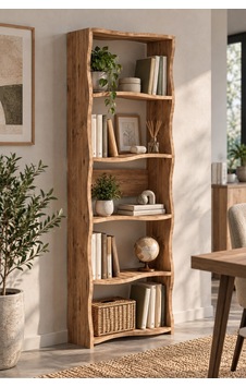 Sulorahome 5 Raflı Modern Dalgalı Tasarım Kitaplık Ve Dekoratif Raf Ünitesi Açık renkli ahşap Sulorahome 5 Raflı Modern Dalgalı Tasarım Kitaplık Ve Dekoratif Raf Ünitesi Açık renkli ahşap