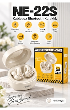 Ne-22s Tws Kablosuz Bluetooth 5.4 Open-ear Klips Küpeli Bayan Kulaklığı - Beyaz