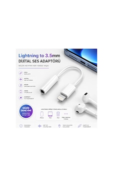 Lightning To 3.5mm Kulaklık Adaptörü Dijital Ses Dönüştürücü Aux Çevirici Müzik Destekli Beyaz