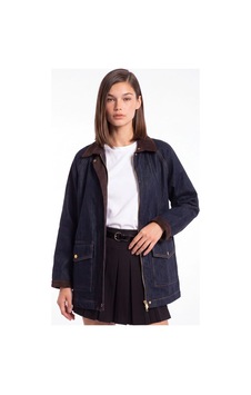 CEMO Kadın Denim Ceket Kadife Yaka Detaylı Fermuarlı Cepli Lacivert CEMO Kadın Denim Ceket Kadife Yaka Detaylı Fermuarlı Cepli Lacivert