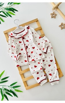 Miniğimin Cicileri Kalp Baskılı Penye Kız Bebe Pijama Takımı ... Kırmızı