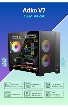 IH ADKO V7 R5-7500F 16 GB 1 TB SSD 16 GB RX9070XT Free Dos Oem Paket Masaüstü Oyuncu Bilgisayarı