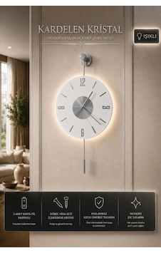 MetaQuartz Aksesuar Gümüş Kardelen - Pilli Ledli - Modern Dekoratif Metal Duvar Saati