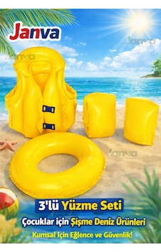 Çocuk Yüzme Seti Can Yeleği Simit Ve Kolluk 3 Lü Set Havuz Deniz Öğrenme Alıştırma Sarı Çocuk Yüzme Seti Can Yeleği Simit Ve Kolluk 3 Lü Set Havuz Deniz Öğrenme Alıştırma Sarı