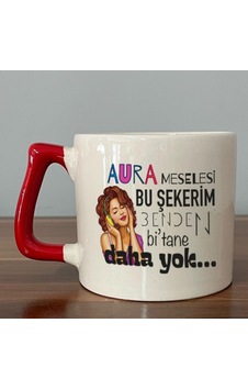 Aura Meselesi Bu Şekerim Baskılı Kırmızı Kulplu D Kupa Aura Meselesi Bu Şekerim Baskılı Kırmızı Kulplu D Kupa