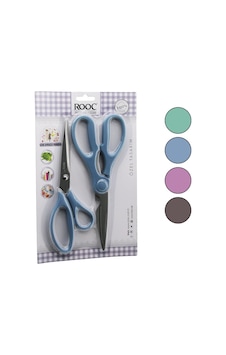 Rooc Mks-7 Çok Amaçlı Makas Seti 2'li - Terzi Ve Mutfak Makası, Renkli Plastik Saplı- 12'li Paket