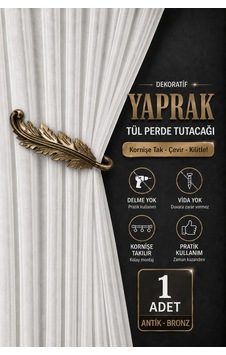 Dekoratif Yaprak Tül Perde Tutacağı Kornişe Takılan Hayalet Kol Bağı Delme Vida Yok 1 Adet Bronz Dekoratif Yaprak Tül Perde Tutacağı Kornişe Takılan Hayalet Kol Bağı Delme Vida Yok 1 Adet Bronz