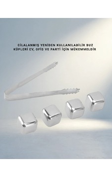 Çelik Metal Buz Küpleri 4'lü Set İle İçeceklerinizi Soğutun Açık Bej