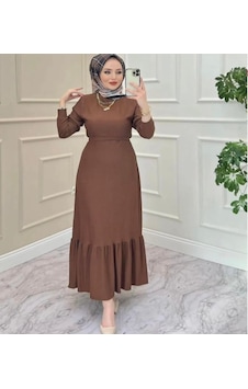 Lovie Moda Kadın Eteği Volanlı Elbise Kahverengi Lovie Moda Kadın Eteği Volanlı Elbise Kahverengi