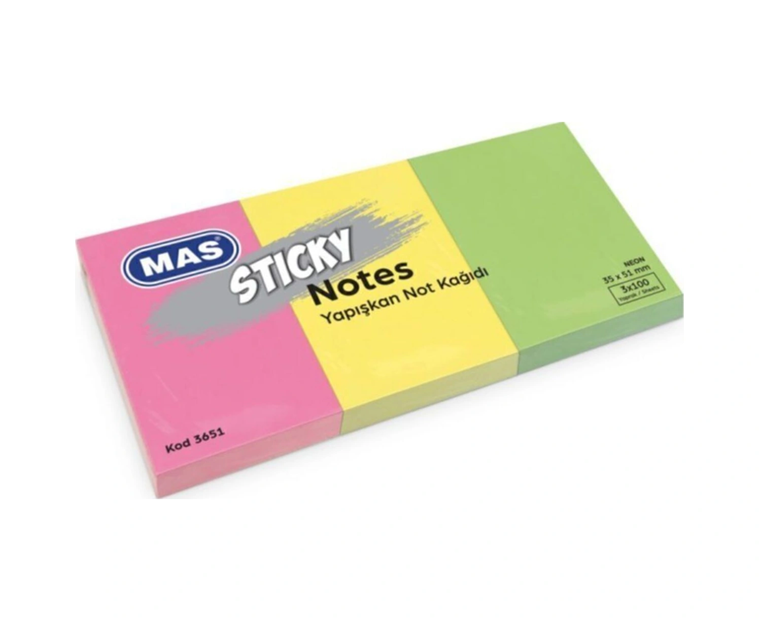 3651 Yapışkanlı Not Kağıdı 35mmx 51mm 3x100 Sayfa 3651 Yapışkanlı Not Kağıdı 35mmx 51mm 3x100 Sayfa