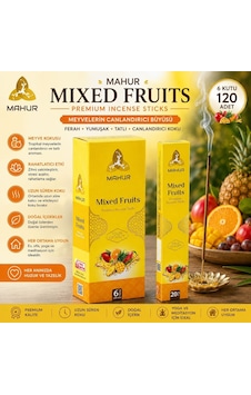 Mahur Mixed Fruits Karışık Meyve Kokulu Tütsü 120 Adet 6 Kutu X 20 Çubuk, Premium Çubuk Tütsü, Ev Ofis Ve Ortam Kokula