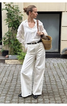 Ekru Yüksek Bel Wide Leg Kadın Jean Mg2880
