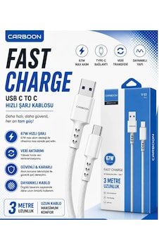 Carboon V-53 3mt Usb To Type-c 67w Şarj Kablosu Şarj Data Kablosu Carboon V-53 3mt Usb To Type-c 67w Şarj Kablosu Şarj Data Kablosu