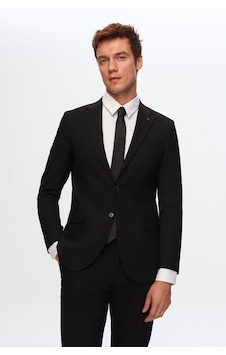 D'S Damat Slim Fit Düz Likralı Esnek Mono Yaka Çift Yırtmaçlı Astarlı Takim Elbise Siyah