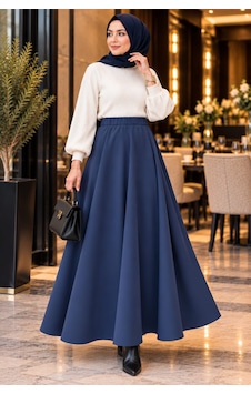 Esra Butik78 Scuba Kumaş Uzun Kloş Etek Siyah&lacivert-100 Cm Esra Butik78 Scuba Kumaş Uzun Kloş Etek Siyah&lacivert-100 Cm
