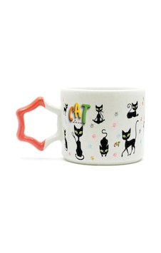 Cat Love Baskılı Turuncu Kulplu Yıldız Kupa Cat Love Baskılı Turuncu Kulplu Yıldız Kupa