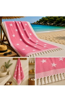 Ege Esintisi Yıldız Jakarlı Peştemal - Pembe - %100 Pamuk Plaj, Havuz Ve Hamam Peştemali Ege Esintisi Yıldız Jakarlı Peştemal - Pembe - %100 Pamuk Plaj, Havuz Ve Hamam Peştemali