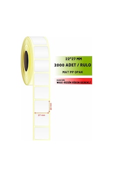 27 22 Mm 2000'li Mat Opak Pp Barkod Etiket 5 Rulo 10.000 Adet