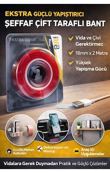 Vhb Akrilik Silikon Bant 18mm X 2 Metre Şeffaf Çift Taraflı Güçlü Yapıştırıcı Bant Vhb Akrilik Silikon Bant 18mm X 2 Metre Şeffaf Çift Taraflı Güçlü Yapıştırıcı Bant