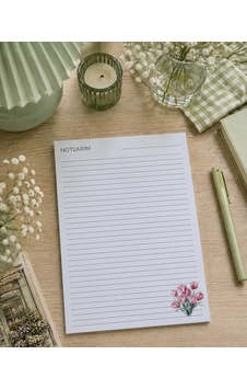 A4 Çizgili Laleli Defter Beyaz-pembe A4 Çizgili Laleli Defter Beyaz-pembe
